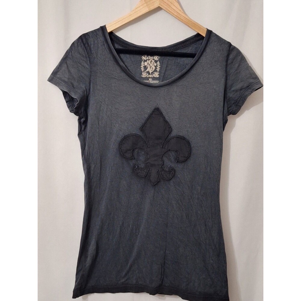 Velvet Stone Fleur-de-lis Baby Tee Women's XL Gothic Rocker Y2K Grunge Punk Emo